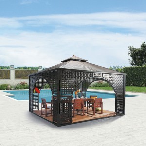 Aluminium With Rattan Gazebo Outdoor Garden Gazebos Roof Luxury Aluminium Hardtop Metal Garden Tent