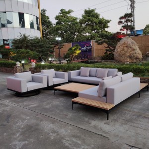 Outdoor Aluminum and Wood V-Shaped Sofa Set