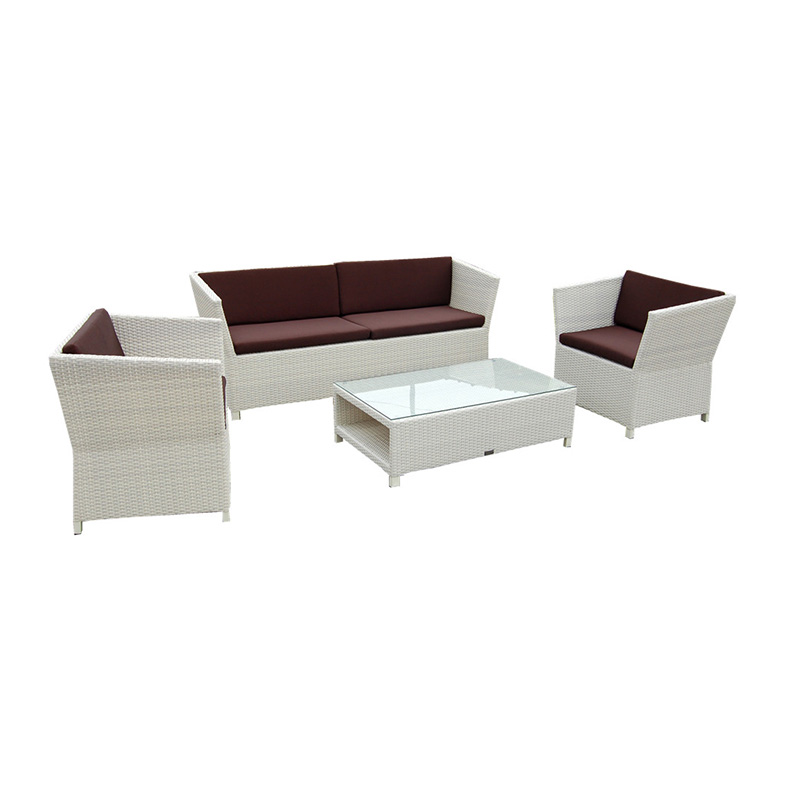 Patio White PE Wicker Sofa Sets Outdoor Rattan Conversation Furniture Set