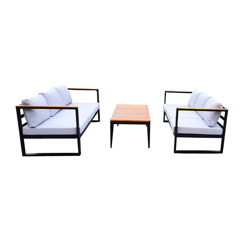 Aluminum and Teak Wood Outdoor Loveseat