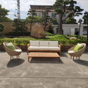 Factory directly China Outdoor Furniture 2 Seater Garden Pool Leisure Furniture Patio Couch Sofa with Gray Cushions Solid Teak Wood