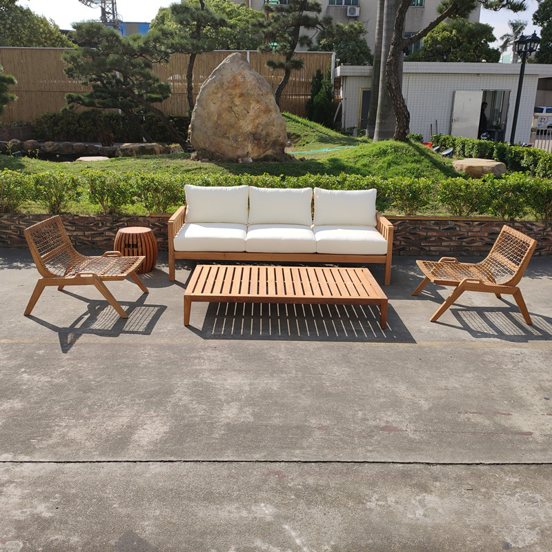 Monaco Sun Lounger Factory – 
 Patio Wood Rattan Conversation Set, Outdoor Wicker Seating Chat Set, Sectional Sofa Set – Yufulong