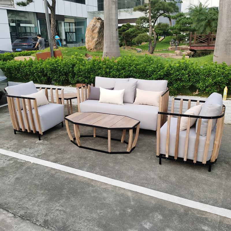 Monaco Modular Sofa Lounger Supplier – 
 Outdoor 4-Piece Acacia Wood Chat Set, Wood Conversation Sofa and Table Set  – Yufulong
