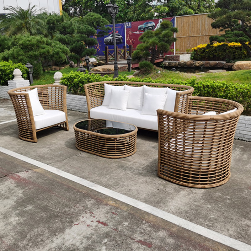 China Garden Umbrella Manufacturer – 
 Patio Furniture Sectional Outdoor Dining Set PE Rattan Wicker Sofa with Chair, Stools and Table – Yufulong
