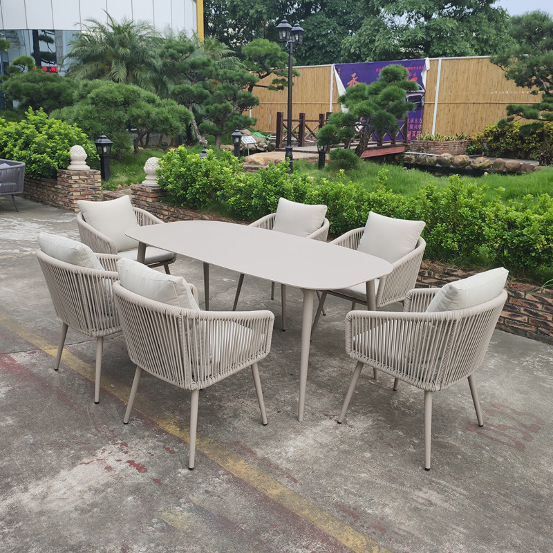 Lowest Price for Outdoor Furniture -
 Woven Rope Outdoor Patio Dining Set (Include 6 Dining Chairs and 1 Dining Table) – Yufulong