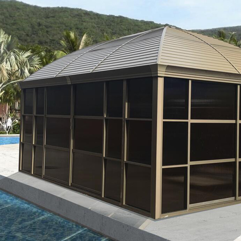 Superstore Gazebo Manufacturers – 
 Outdoor Hardtop Permanent Patio Garden Gazebo with sliding door – Yufulong