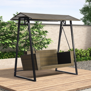 Outdoor Patio Rattan Swing Chair, Adjustable Backrest and Canopy, Porch Swing Chair