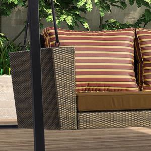 Outdoor Patio Rattan Swing Chair, Adjustable Backrest and Canopy, Porch Swing Chair
