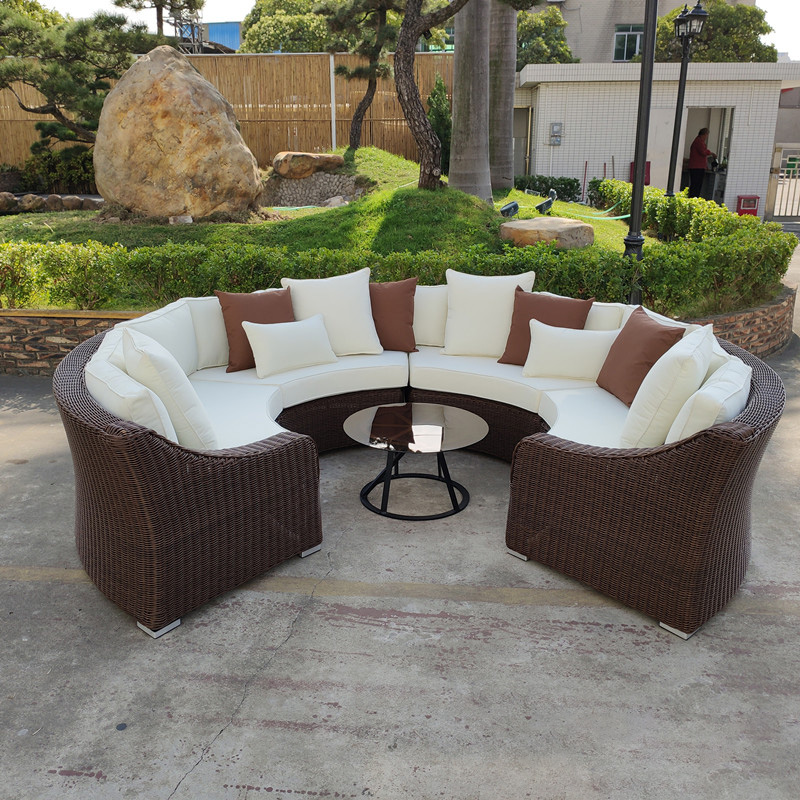 China Summer Parasol Supplier – 
 Outdoor Sectional Furniture Patio Half-Moon Set Brown Wicker Conversation Sofa Set – Yufulong